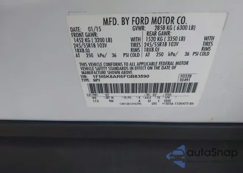 2015 Ford Police Interceptor z USA, uszkodzony, nr VIN 1FM5K8AR6FGB83590